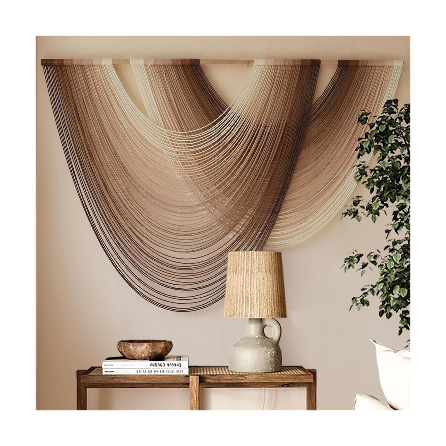 Macrame Wall Hanging Dip-Dye Boho Home Decor Fiber Wall Art Craftsmanship Bedroom / Ivory Brown