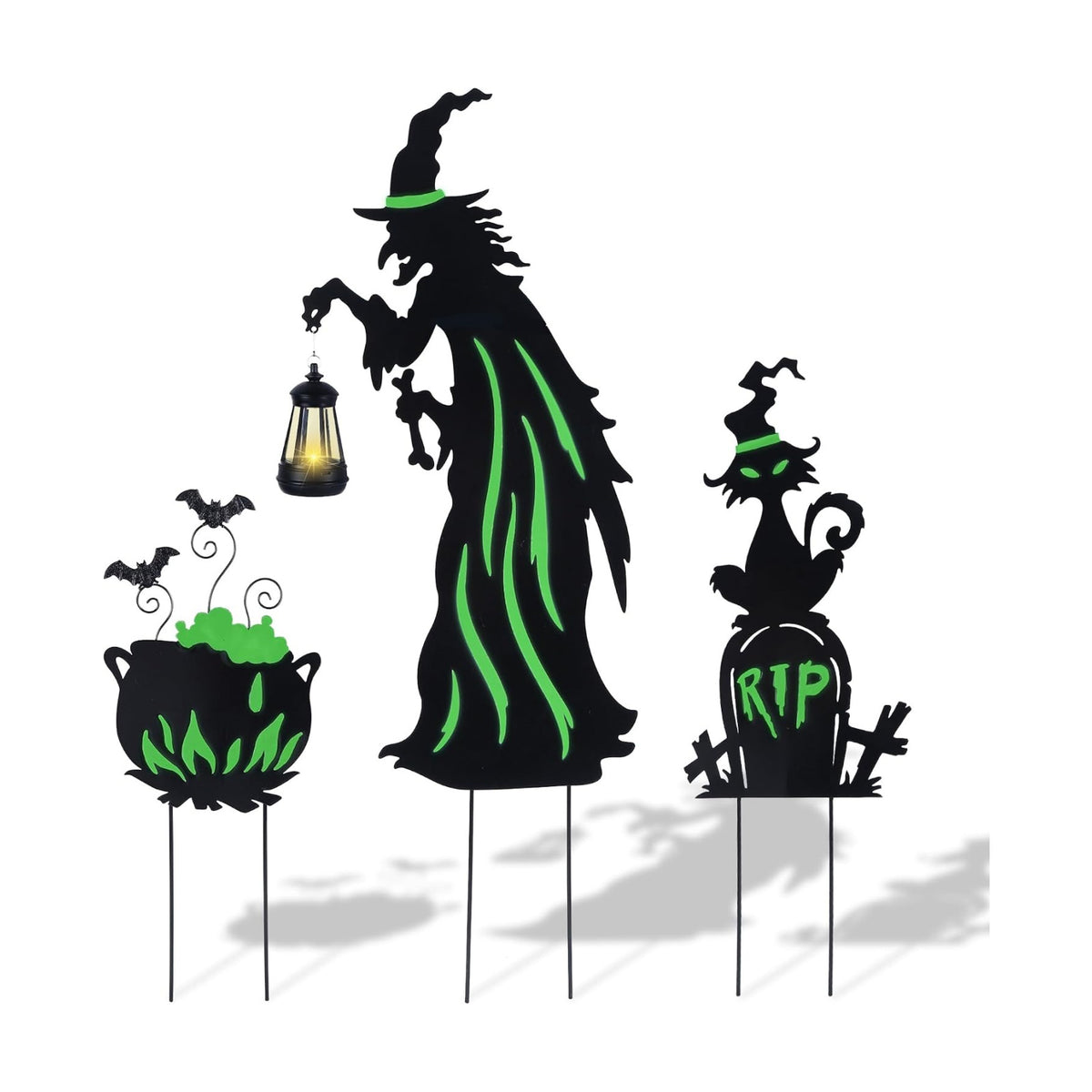 Prsildan Halloween Decorations Outdoor 3 Pack Metal Witch Yard Stakes