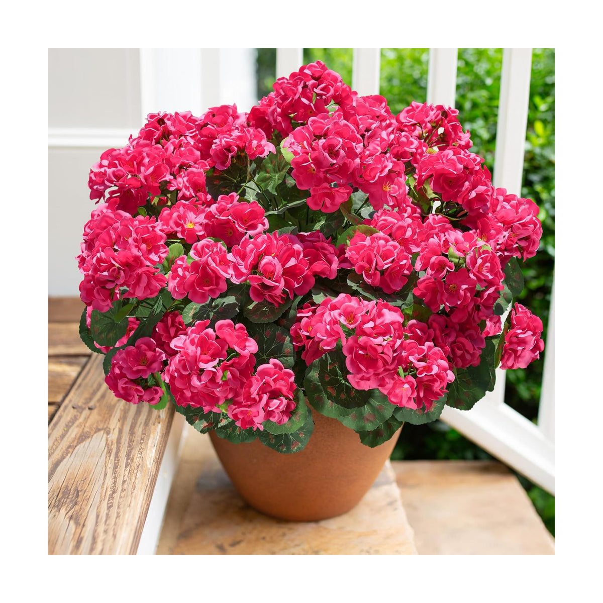 Artificial Geranium Fake Flowers for Outdoors Decoration, 6 Bundles Silk Geraniums Flower UV Resistant Look Real Faux Plants for Outside Planter Front Door Garden Patio Balcony Yard Home, Hot Pink