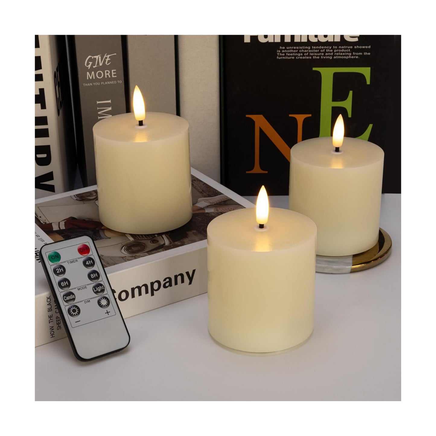 Flameless Pillar Candles, 3x3 Ivory Real Wax, Remote Timer, 3 Pack | Battery candles with timer and remote, adjustable
