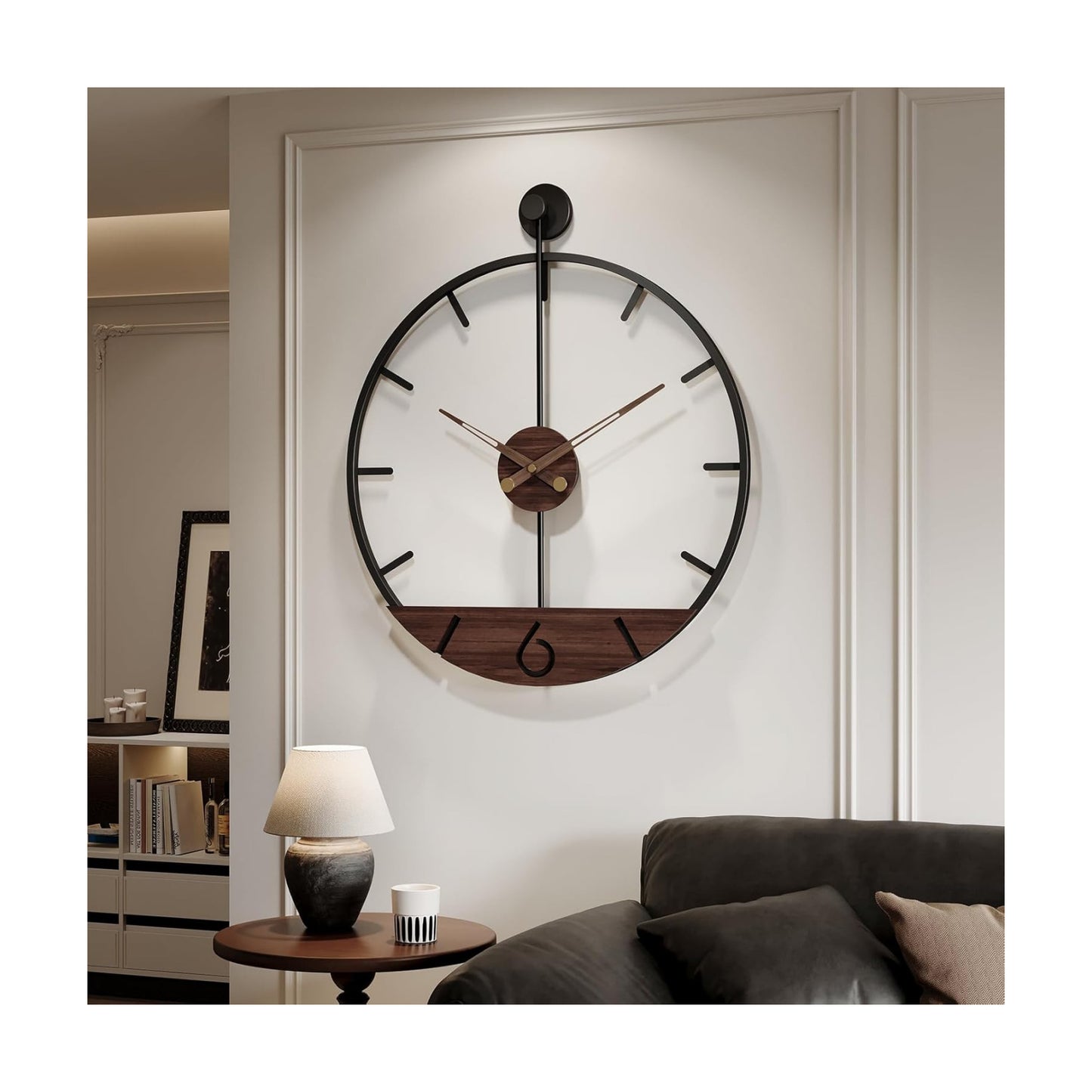 Cuspin 36 Inch Large Wall Clock Modern Walnut Clocks for Living Room Decor | Battery operated, silent non ticking
