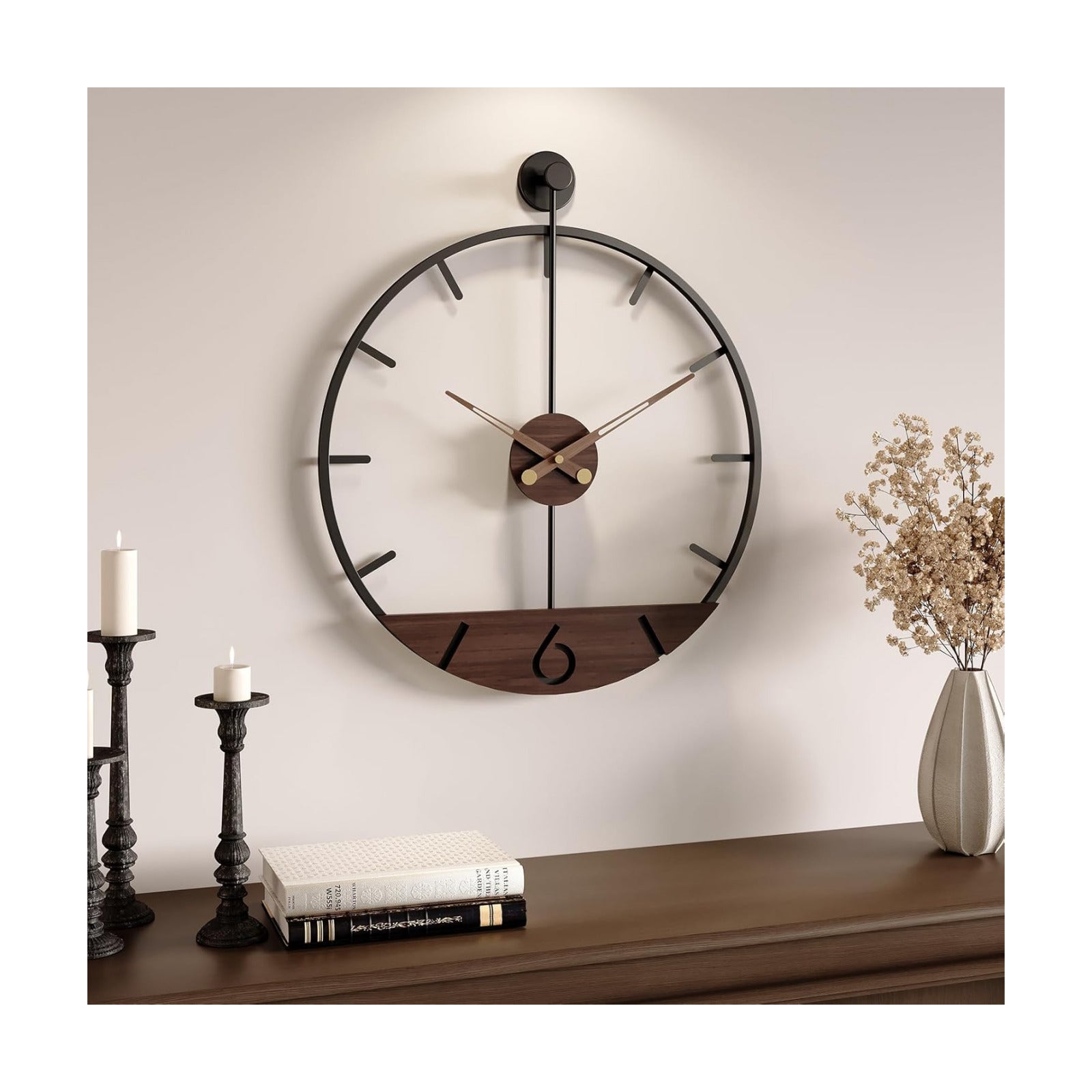 Cuspin 16 Inch Wall Clock Modern Farmhouse Walnut for Living Room Decor | Battery operated, Silent non ticking, wood