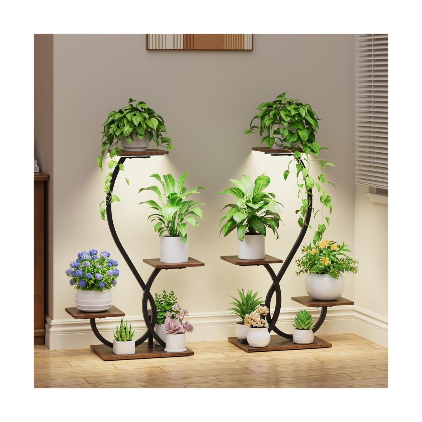 BACEKOLL Plant Stand Indoor with Grow Lights - 2 Pack Plant Shelf, Lighted Corner Plant Stands for Indoor Growing, 4
