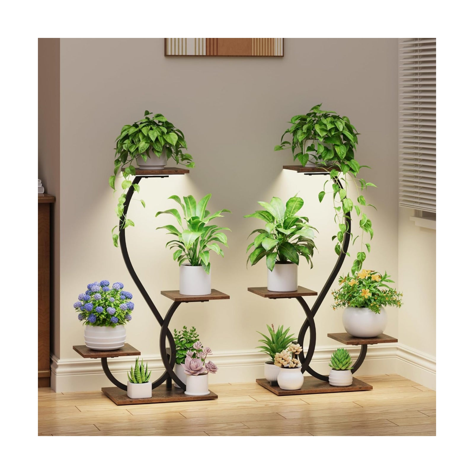 BACEKOLL Plant Stand Indoor with Grow Lights - 2 Pack Plant Shelf, Lighted Corner Plant Stands for Indoor Growing, 4