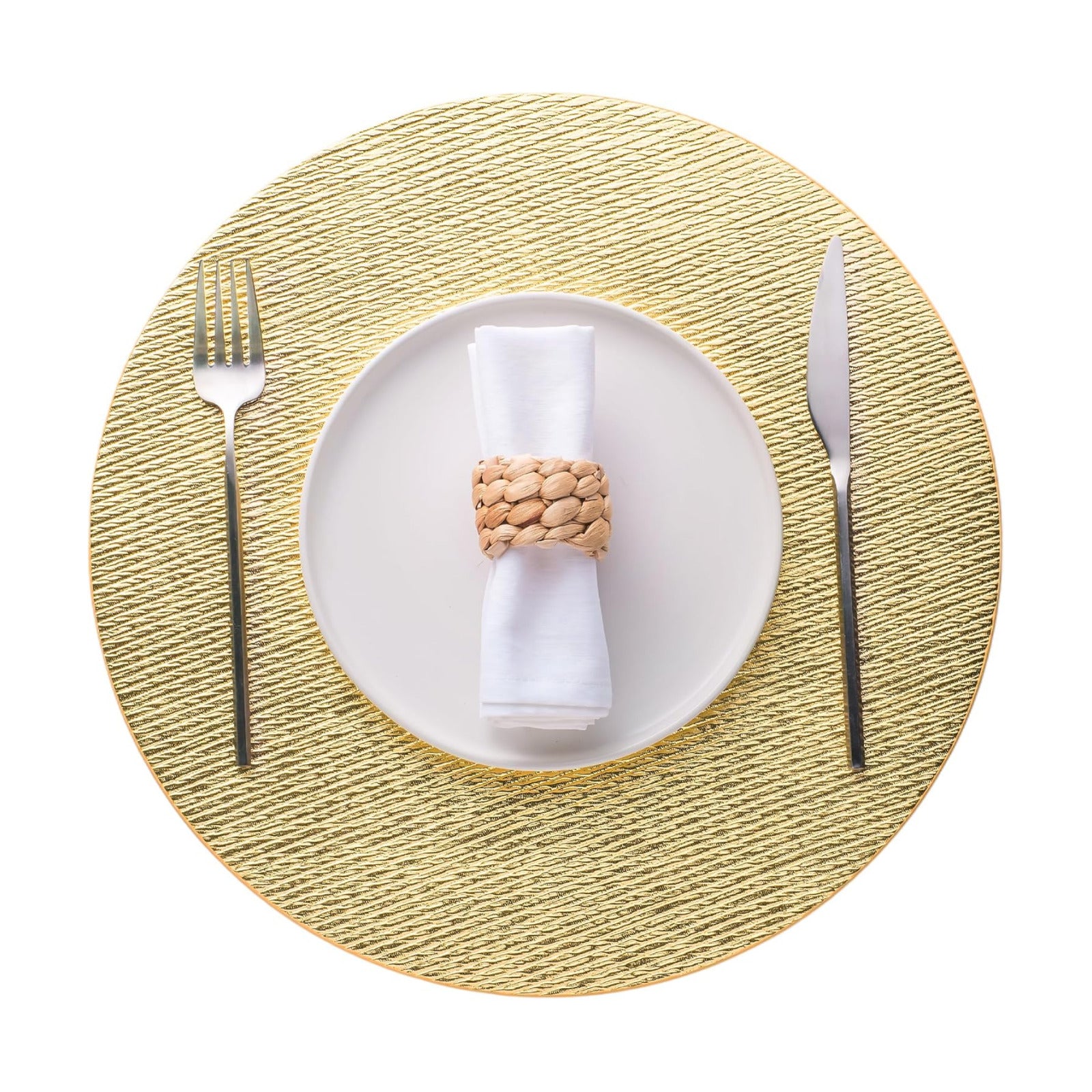 Jovono 15" Faux Leather Big Round Placemats Set of 8 - Washable Heat Resistant Non-Slip Dining Table Mats with Fabric