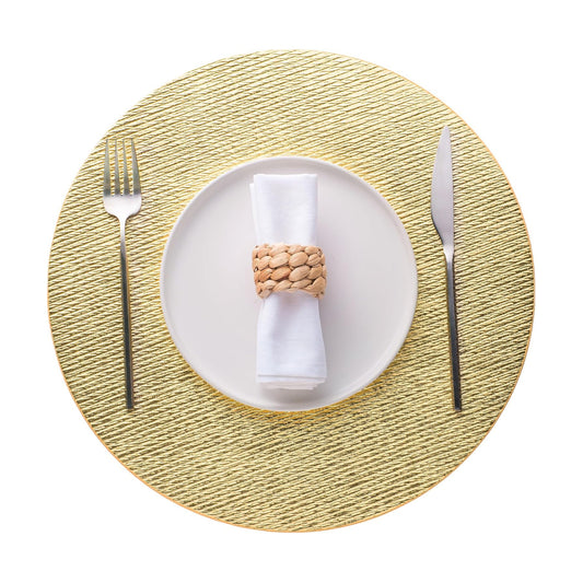 Jovono 15" Faux Leather Big Round Placemats Set of 8 - Washable Heat Resistant Non-Slip Dining Table Mats with Fabric