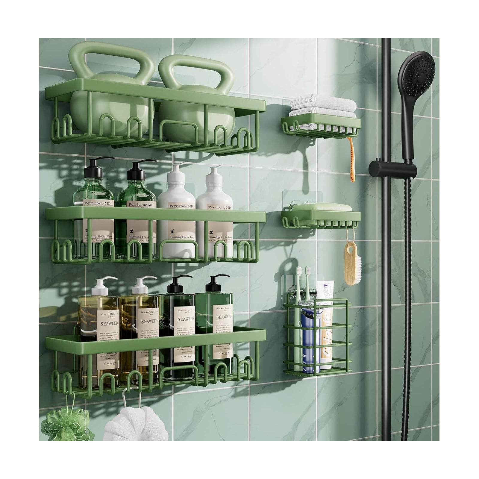 Veken Rustproof & Waterproof Shower Caddy 6-Pack, No Drilling Adhesive Shelves Rack with Soap Holder, Large Capacity