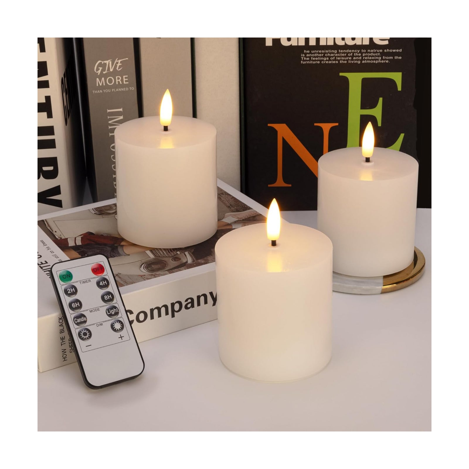 White Flickering Flameless Candles with Remote Timer, LED Candles 3 Psc | 3 x 3 Inch Real Wax Battery Operated Candles