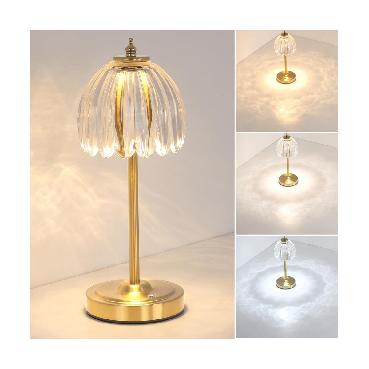 Shenmoyl Tulip Table Lamp with 5000mAh Battery & Touch Control, Cordless Table Lamp with 3 Colors, Dimmable
