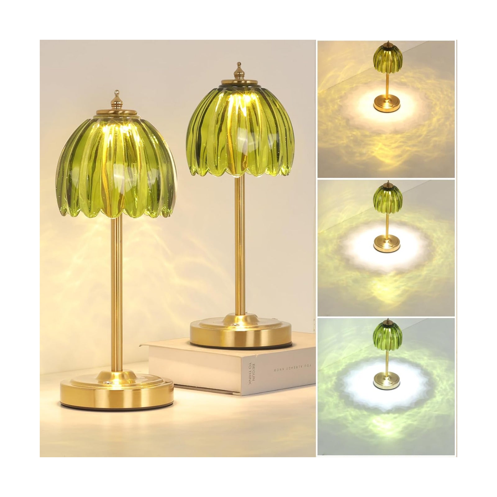 Shenmoyl Set of 2 Tulip Table Lamp with 5000mAh Battery & Touch Control, Cordless Table Lamp with 3 Colors, Dimmable