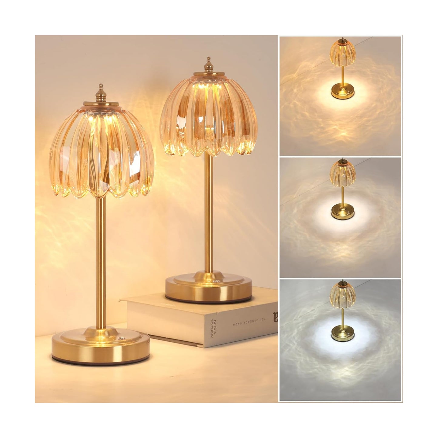 Shenmoyl Set of 2 Tulip Table Lamp with 5000mAh Battery & Touch Control, Cordless Table Lamp with 3 Colors, Dimmable