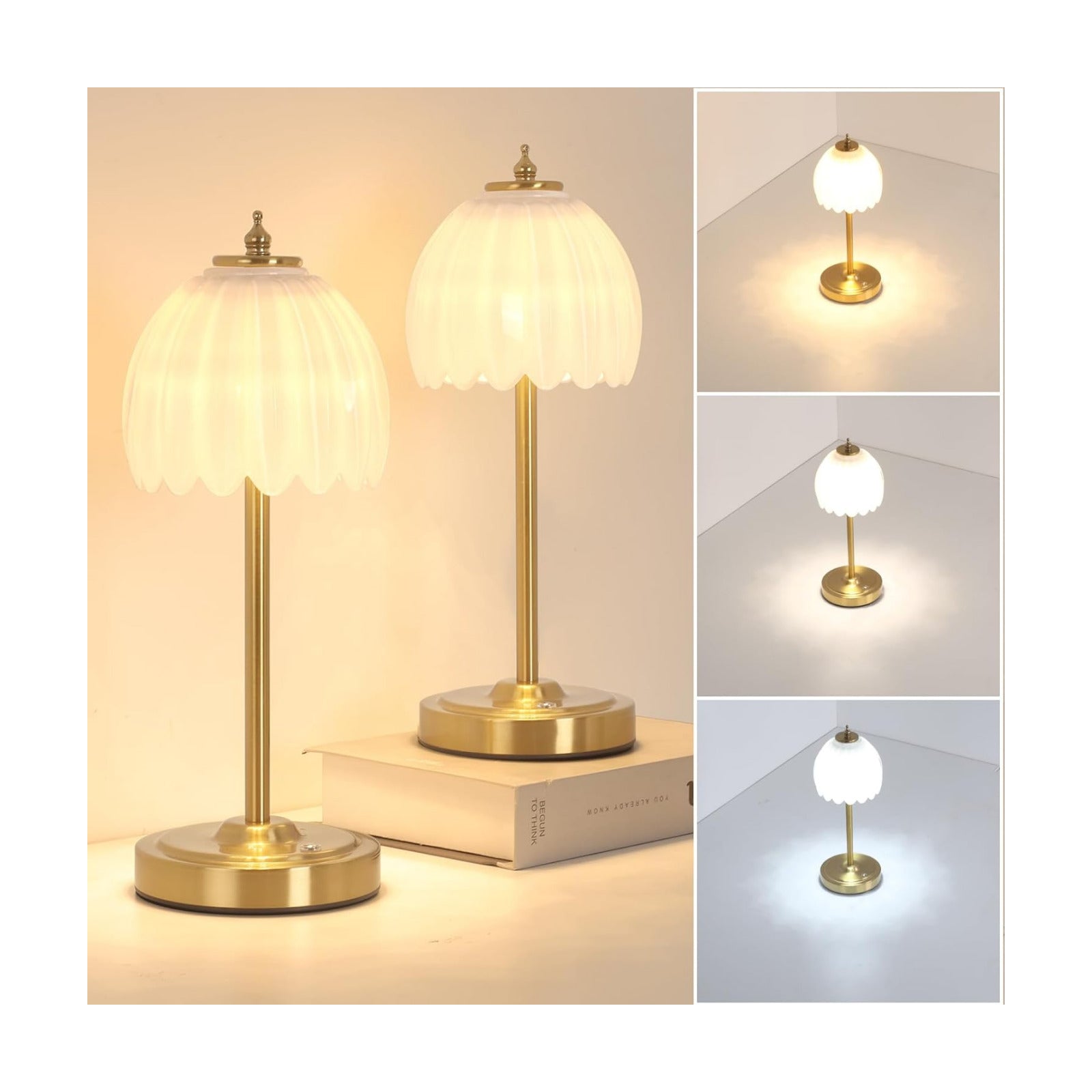 Shenmoyl Set of 2 Tulip Table Lamp with 5000mAh Battery & Touch Control, Cordless Table Lamp with 3 Colors, Dimmable