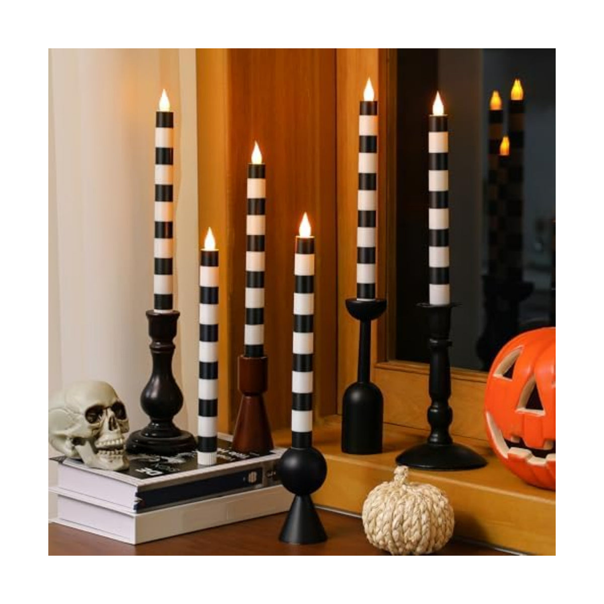 Honoson 6 Pcs Halloween Flameless Taper Candles 10.6 Inch Table Home Decor