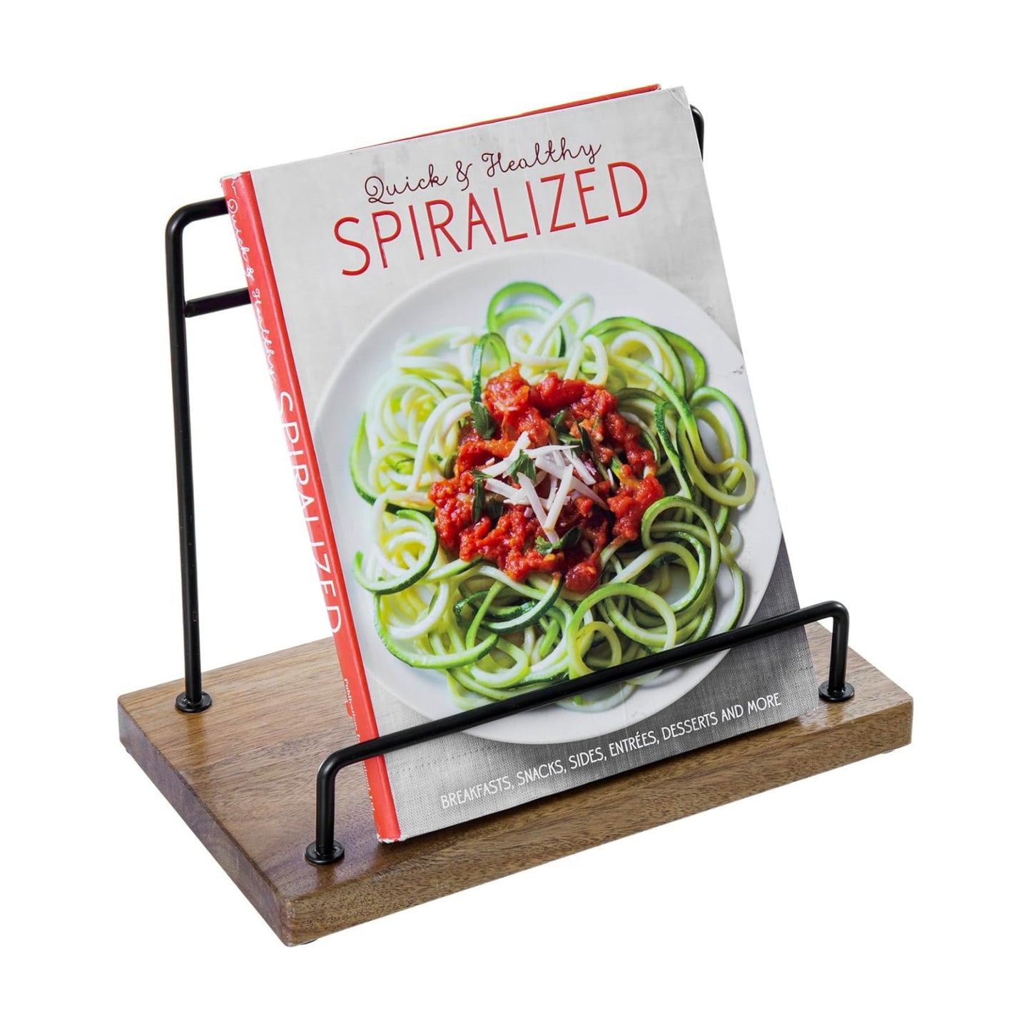 MyGift Acacia Wood Cookbook Stand, Black Metal Recipe Book Holder | Premium acacia wood and sturdy metal support
