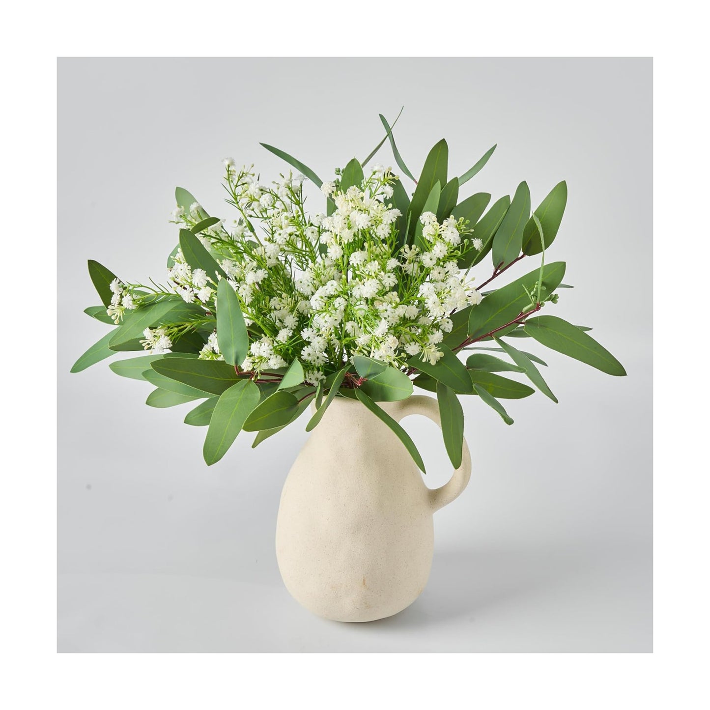 Baby’s Breath Artificial Flowers and Mixed Fake Eucalyptus Stems- Real Touch Faux Gypsophila Picks