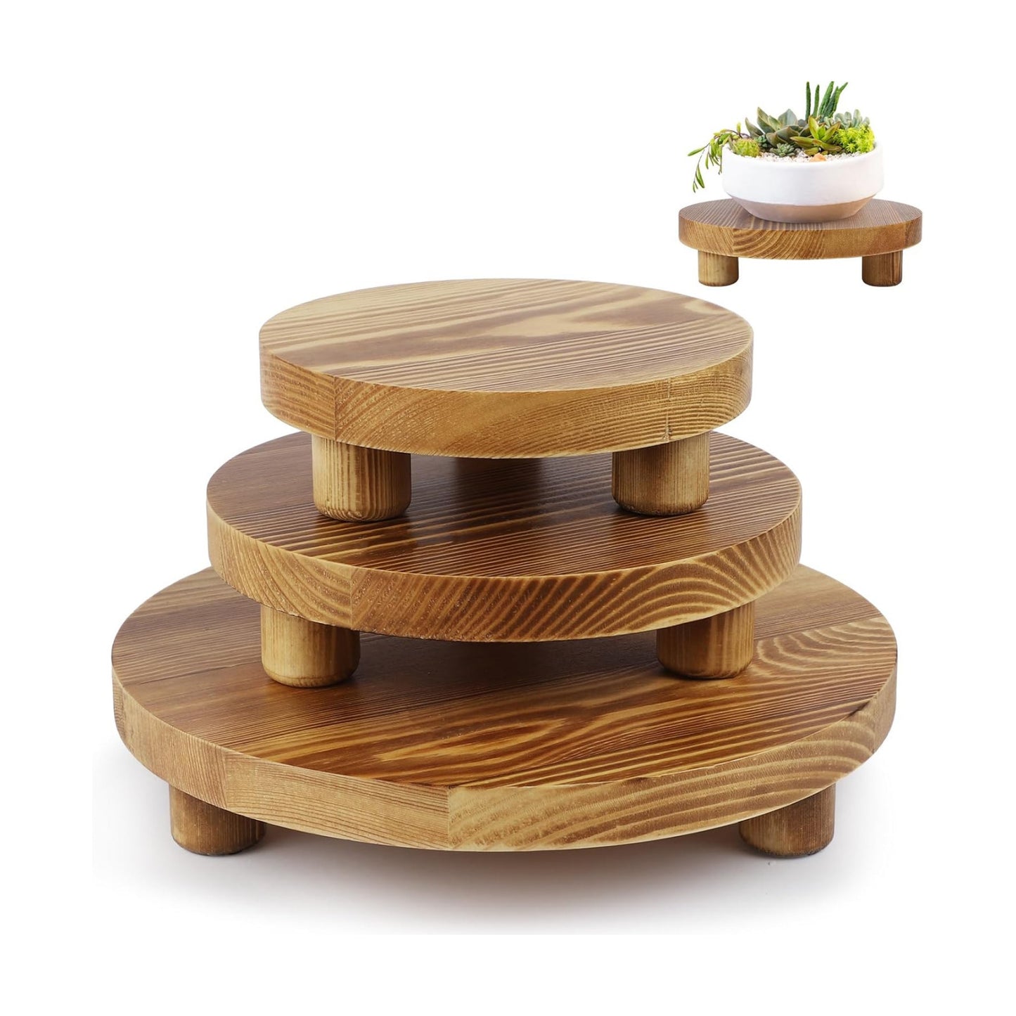 Wooden Plant Stands / Round-brown