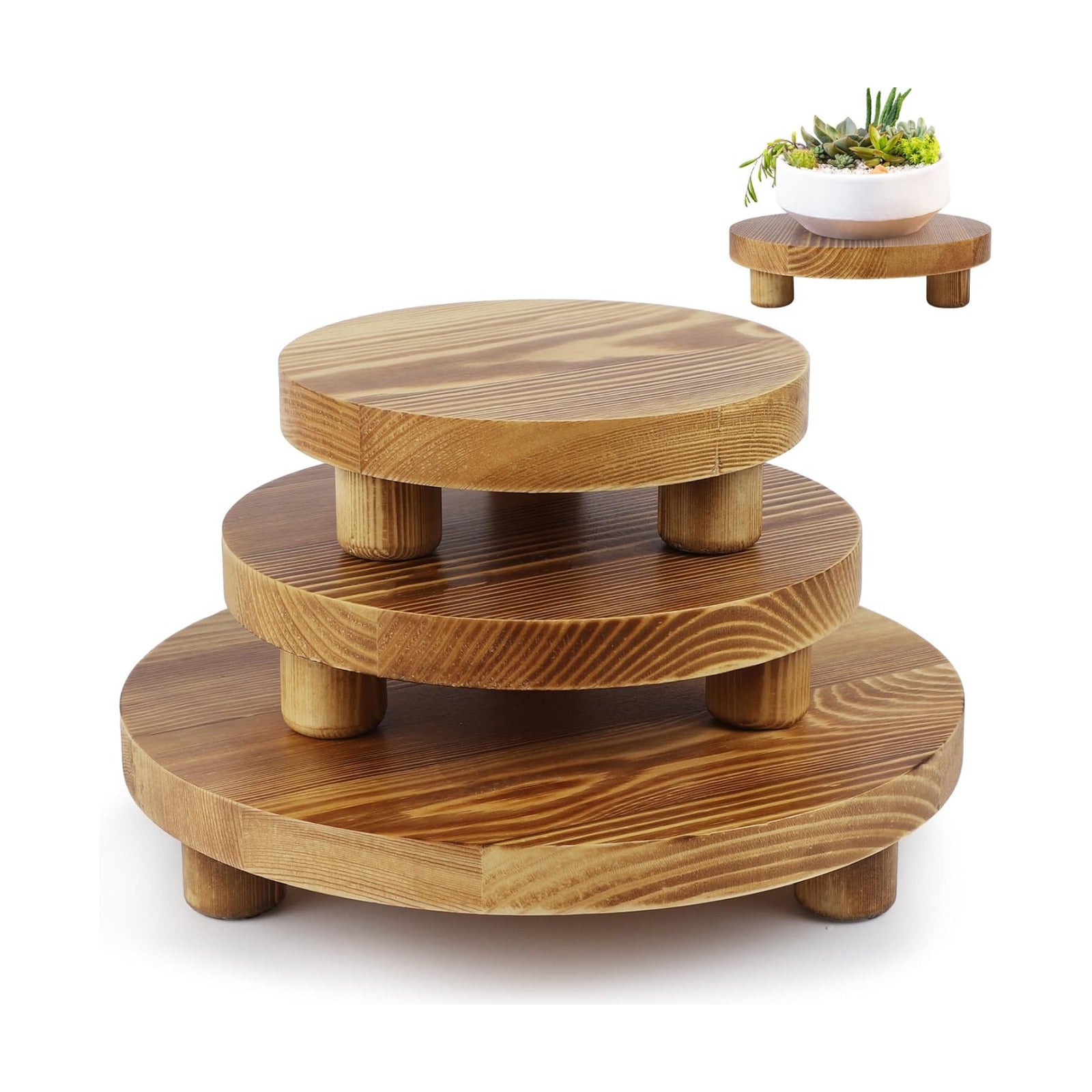 Wooden Plant Stands / Round-brown