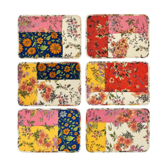 6-Piece Floral Patchwork Quilted Placemats, Original | 13 x 19 inch, reversible quilted cotton, six distinctive