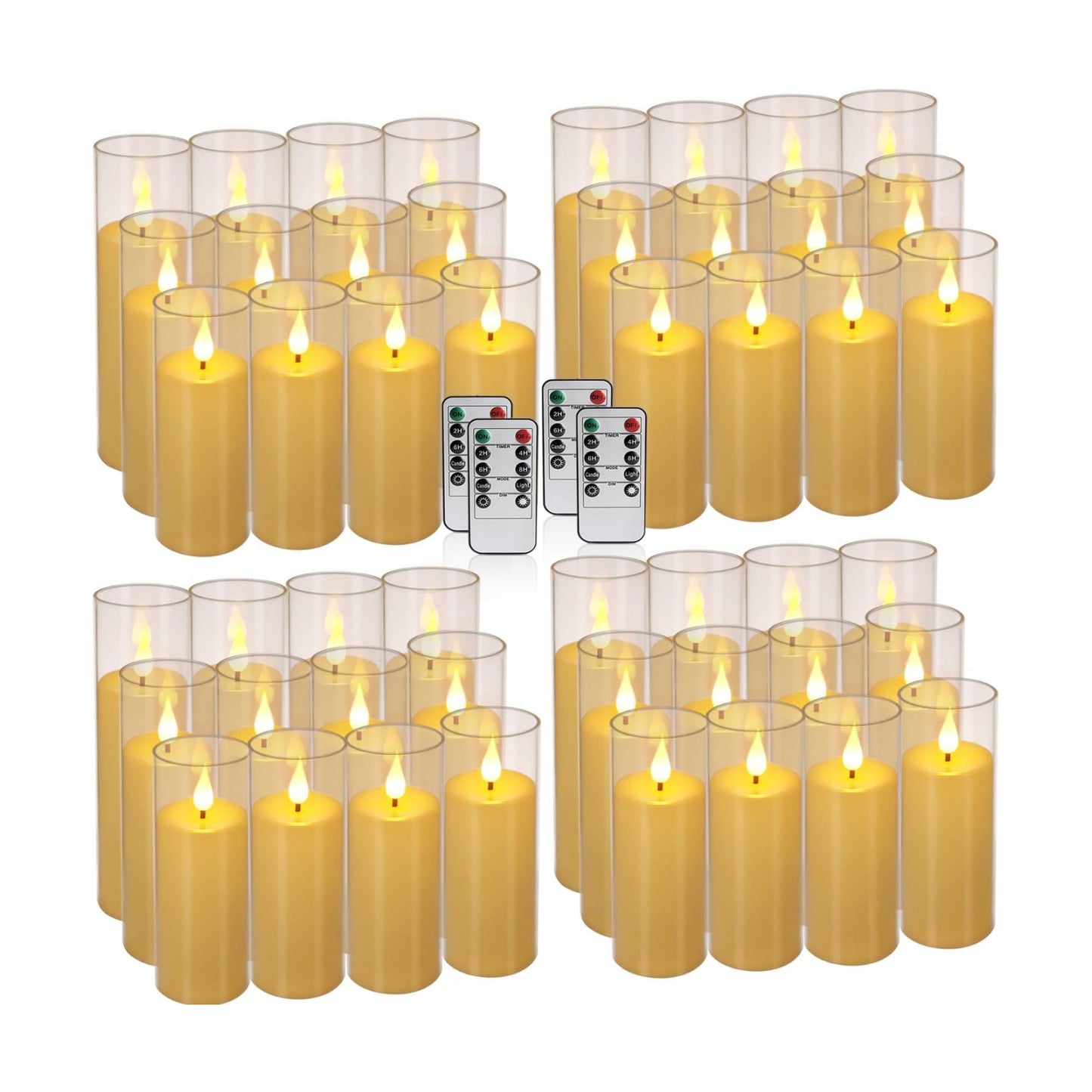 YOROXRG Flickering Flameless Candles Battery Operated with Remote and 2/4/6/8 H Timer Plexiglass LED Pillar Candles