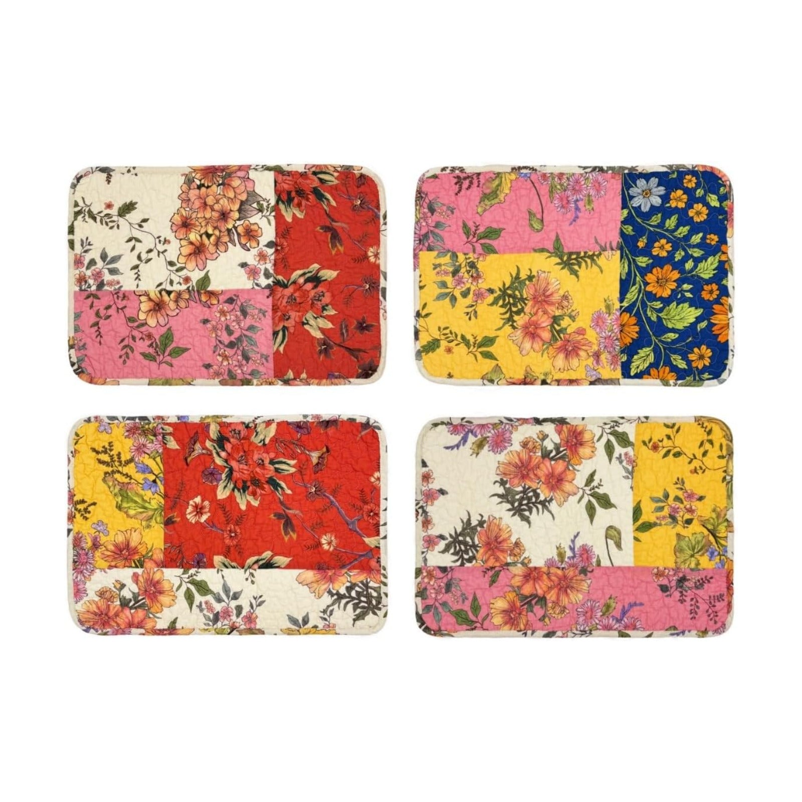 4-Piece Floral Patchwork Quilted Placemats, Original | 13 x 19 inch, reversible quilted cotton, four distinctive