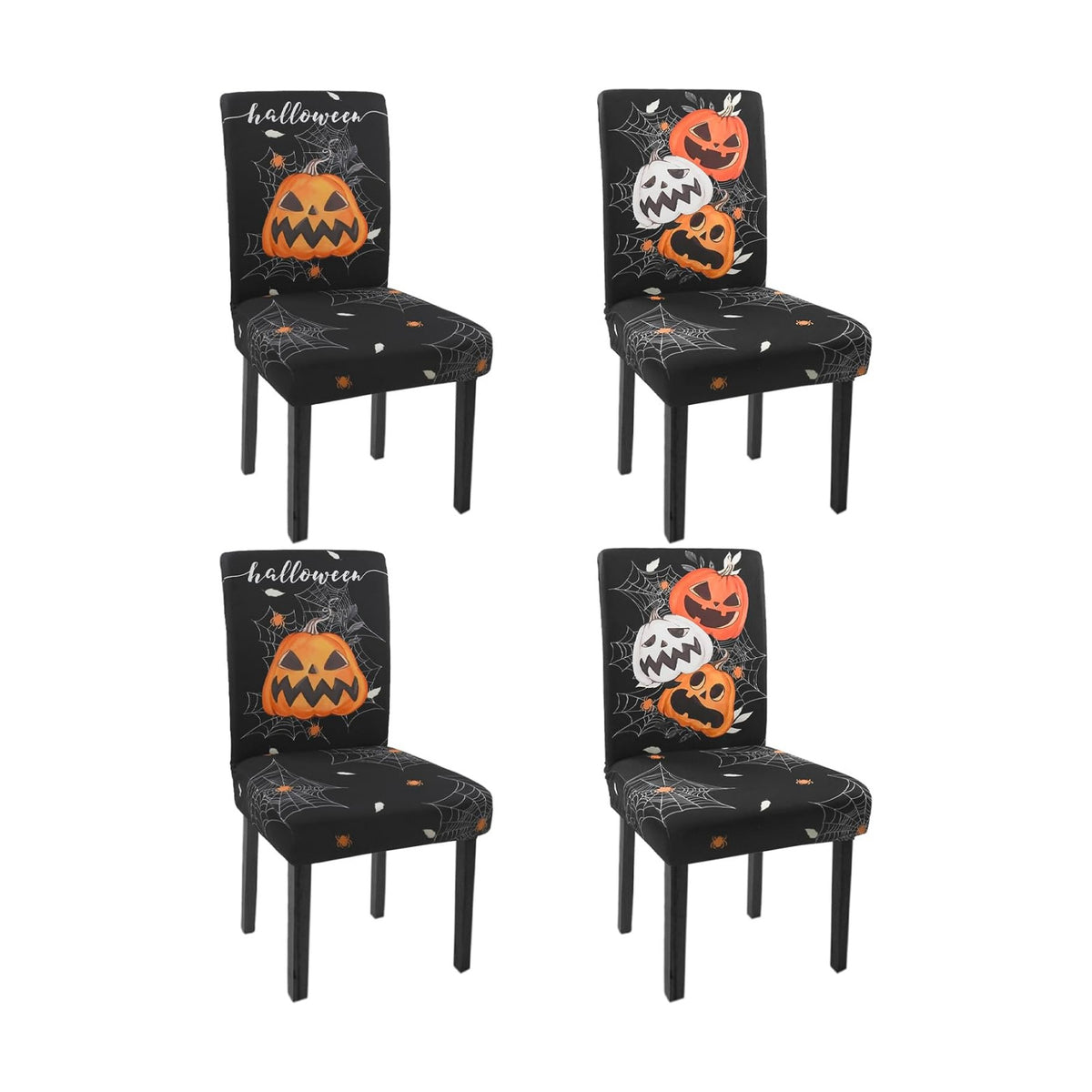Halloween Chair Covers Set of 4 Pumpkin Ghost Spider Parsons Slipcovers