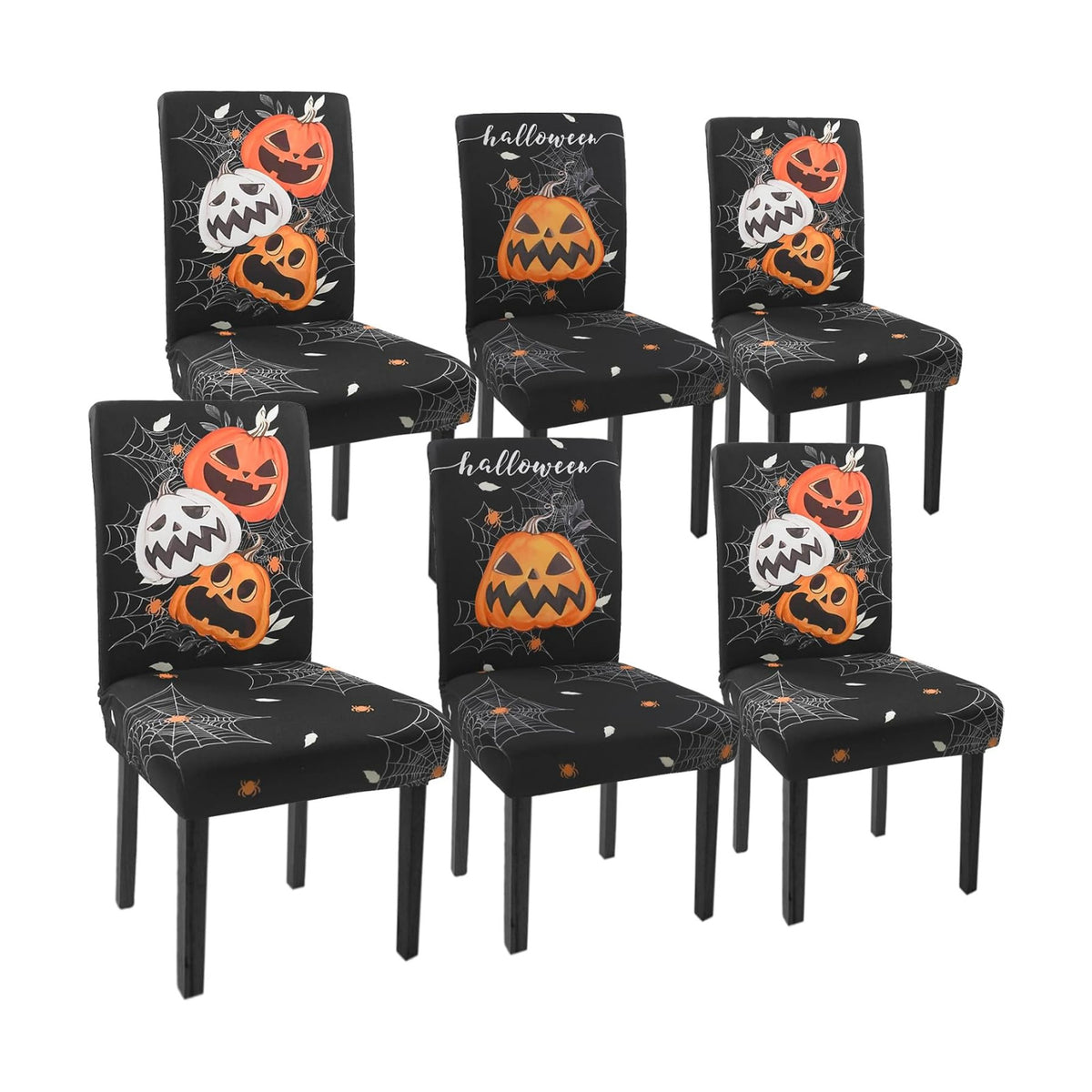 Halloween Chair Covers Set of 6 Pumpkin Ghost Spider Parsons Slipcovers