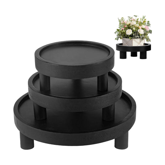 Wood Plant Stand Indoor Outdoor / Black / Set of 3