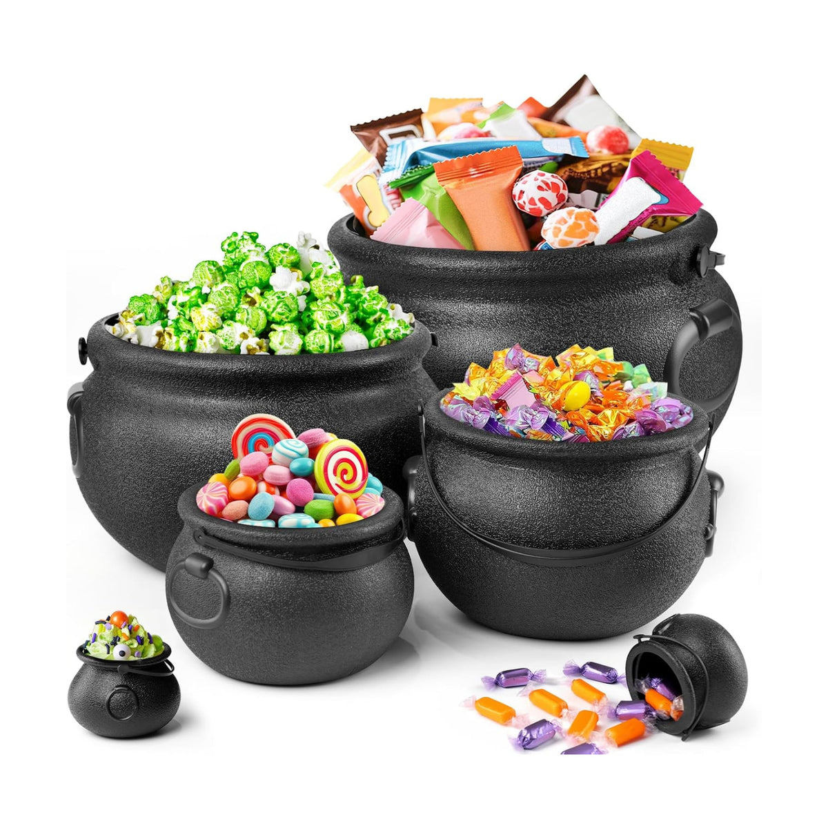 Halloween Decorations Indoor, 6 Pack Large Black Plastic Witches Cauldron