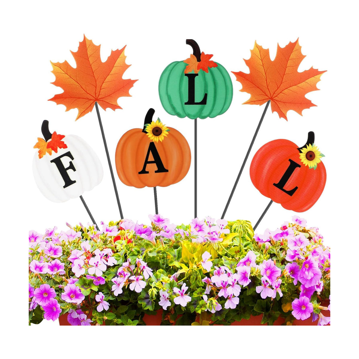 6 Pcs 12'' Fall Outdoor Decor Garden Stakes Fall Pumpkin Scarecrow Maple Leaves Metal Yard Sign Yard Stakes Outdoor Autumn Thanksgiving Decorations for Planter Lawn Patio Walkway Porch