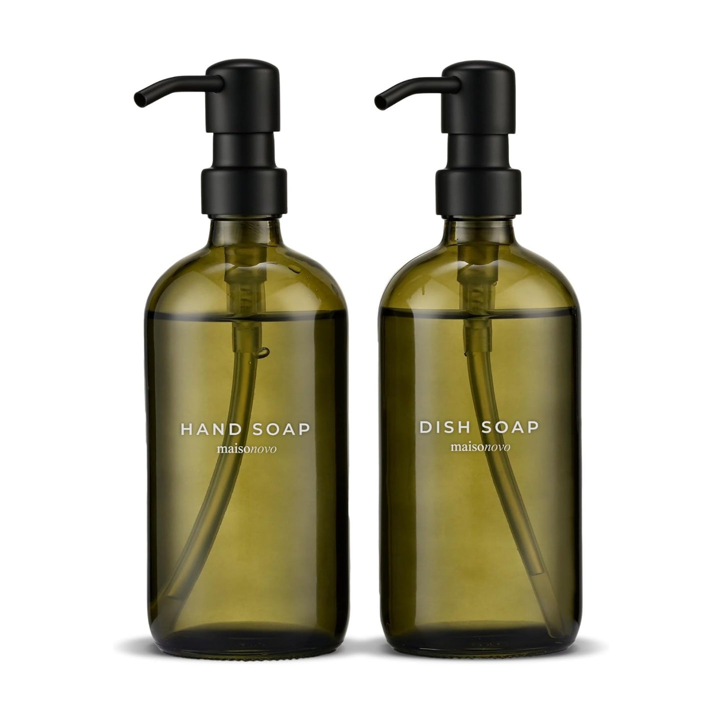 MaisoNovo Soap Dispenser 2-Piece Set | 16.9oz Green Bottles with Black Plastic Pumps
