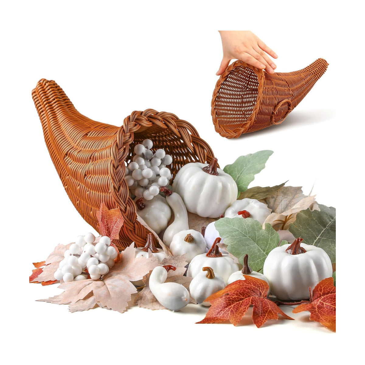 Fall Cornucopia Basket Fall Table Centerpieces 13.78'', Neutral