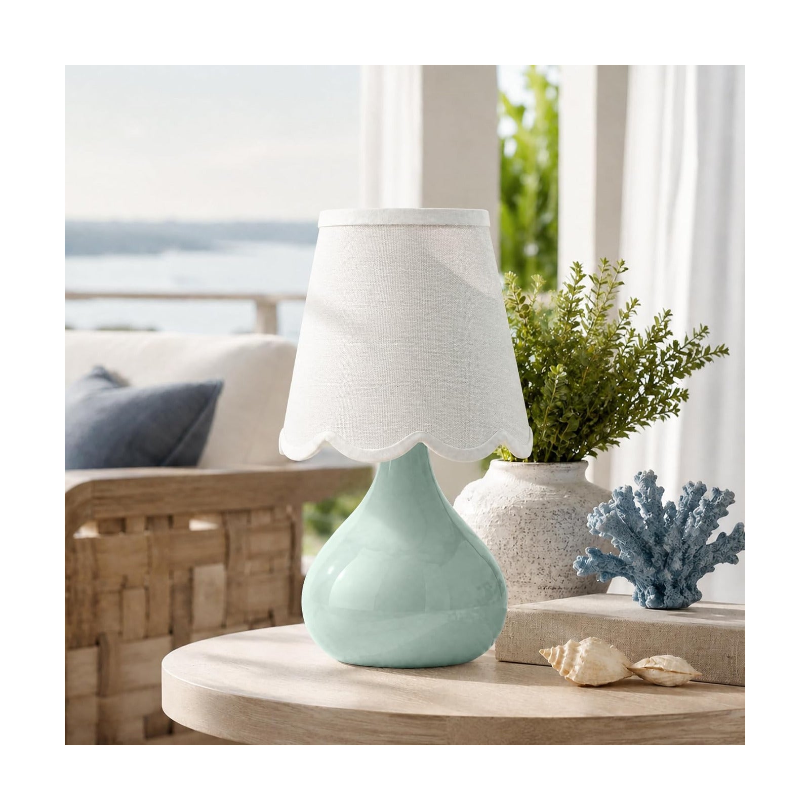 14" Cordless Table Lamp, Rechargeable Ceramic Bedside Lamp with Magnetic LED Bulb, Stepless Dimmable & 3 Colors