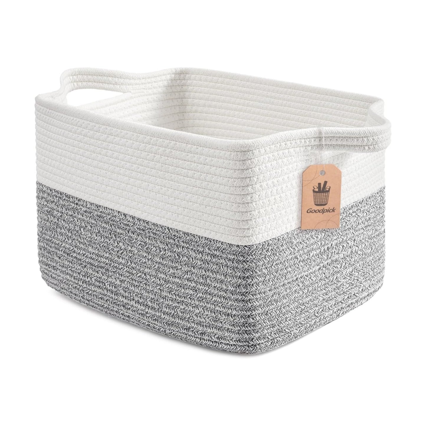 Woven Storage Basket / Light Grey / 13"L x 10"W x 9"H
