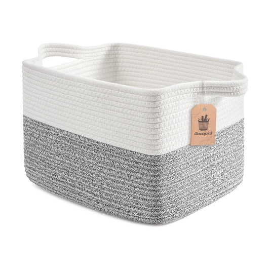 Woven Storage Basket / Light Grey / 13"L x 10"W x 9"H