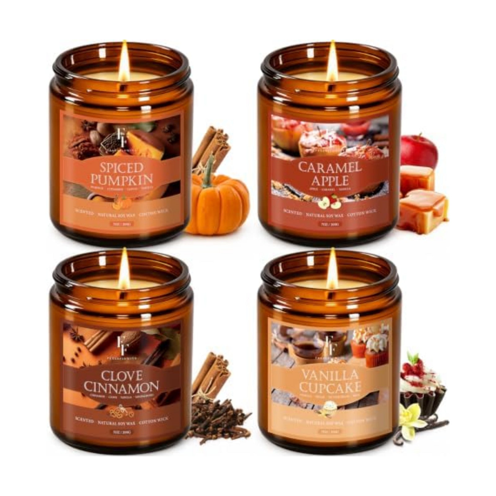Fall Candles Set, 4 Pack Candles for Home Scented Natural Soy Wax, Autumn Gifts Set for Women Men, Fall Fragrance of