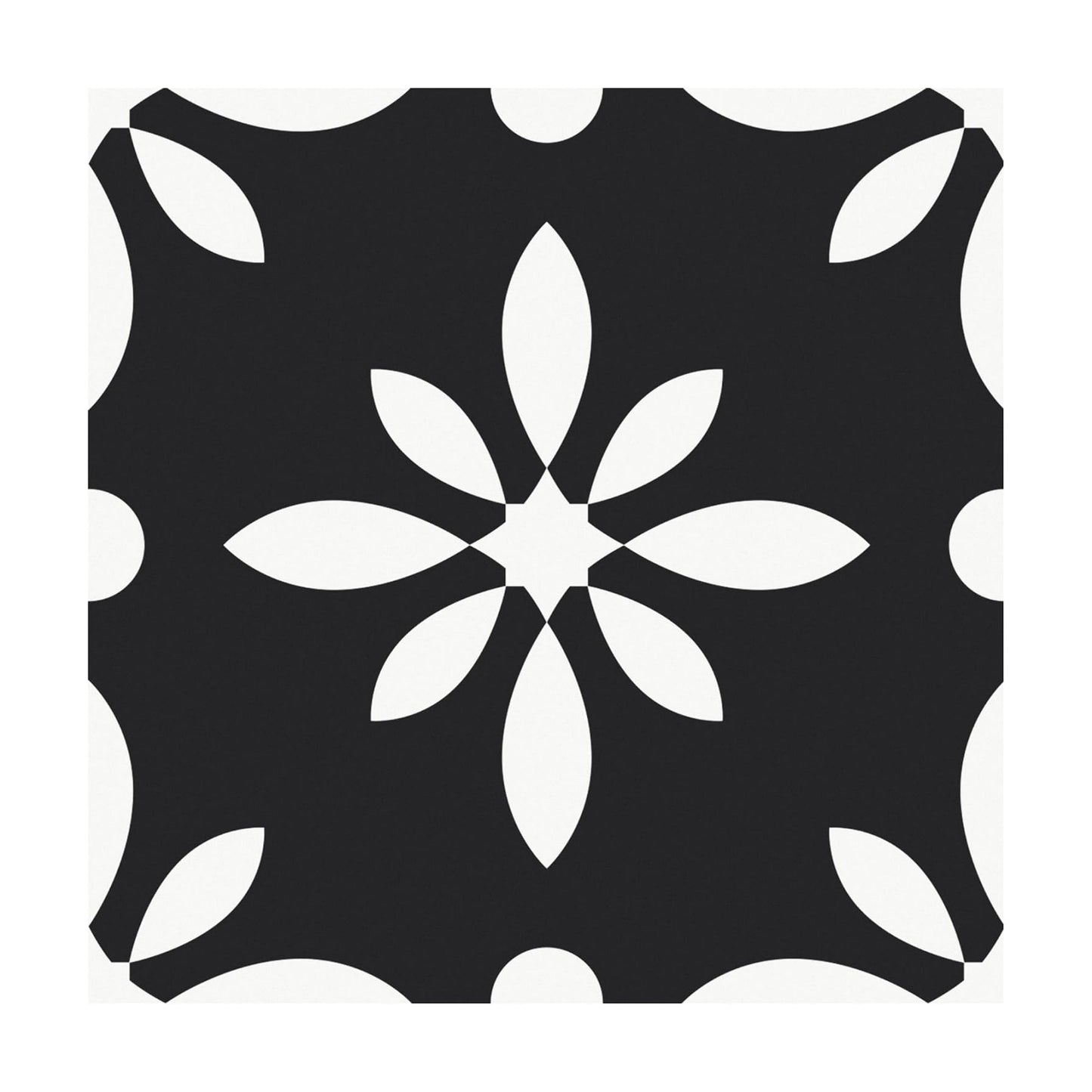 MORCART Peel and Stick Floor Tile / 7.87 x 7.87 / White Flowers+black Ft-1625 / Set of 20