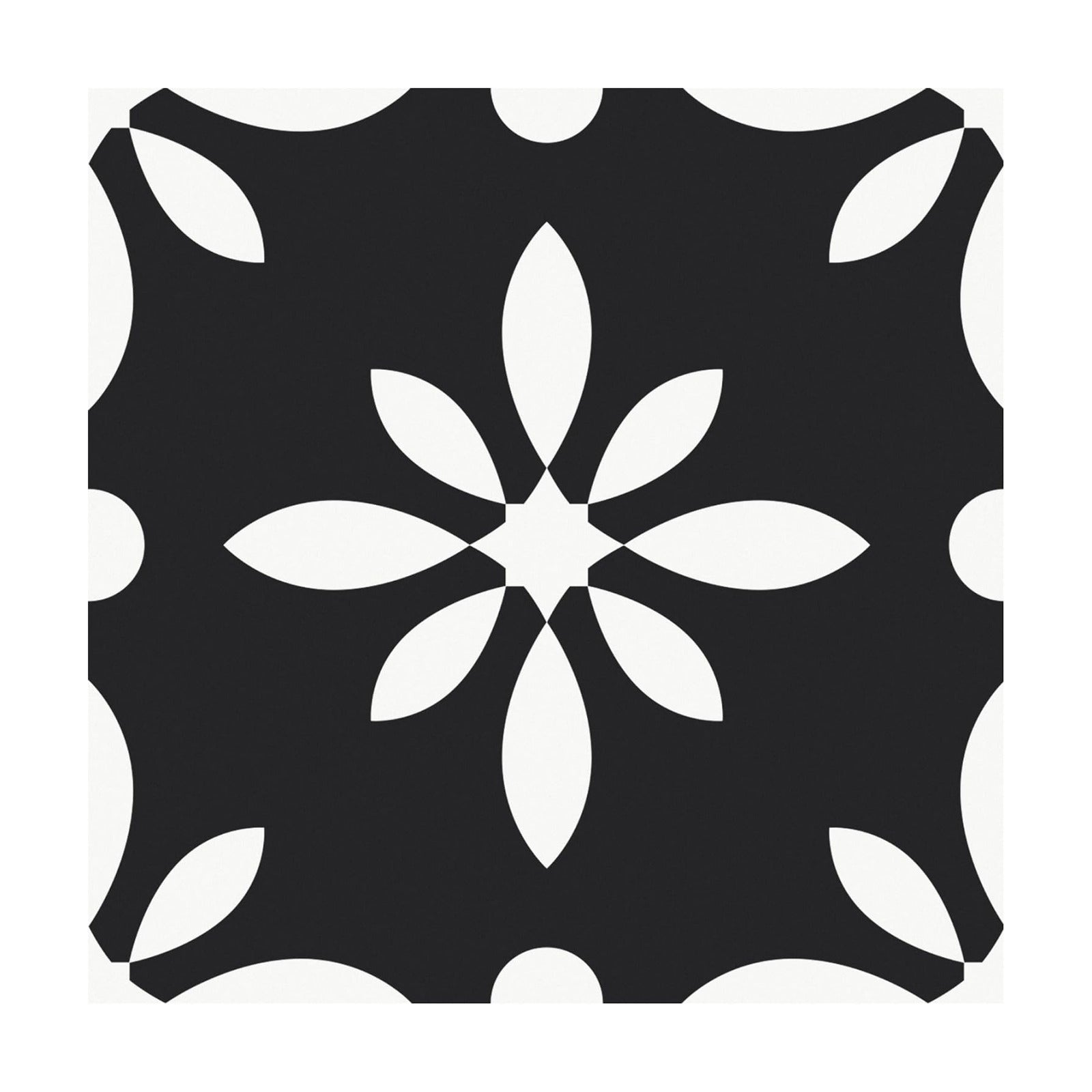 MORCART Peel and Stick Floor Tile / 7.87 x 7.87 / White Flowers+black Ft-1625 / Set of 20