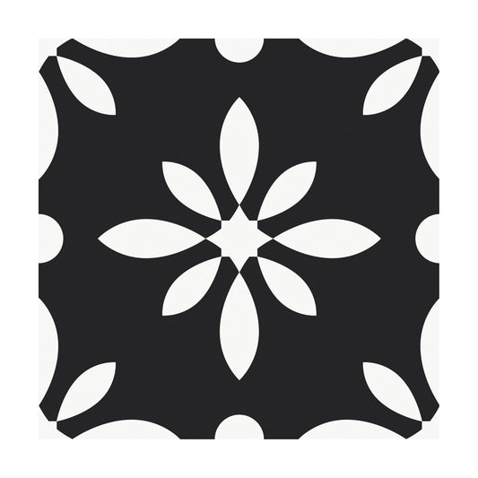 MORCART Peel and Stick Floor Tile / 7.87 x 7.87 / White Flowers+black Ft-1625 / Set of 20