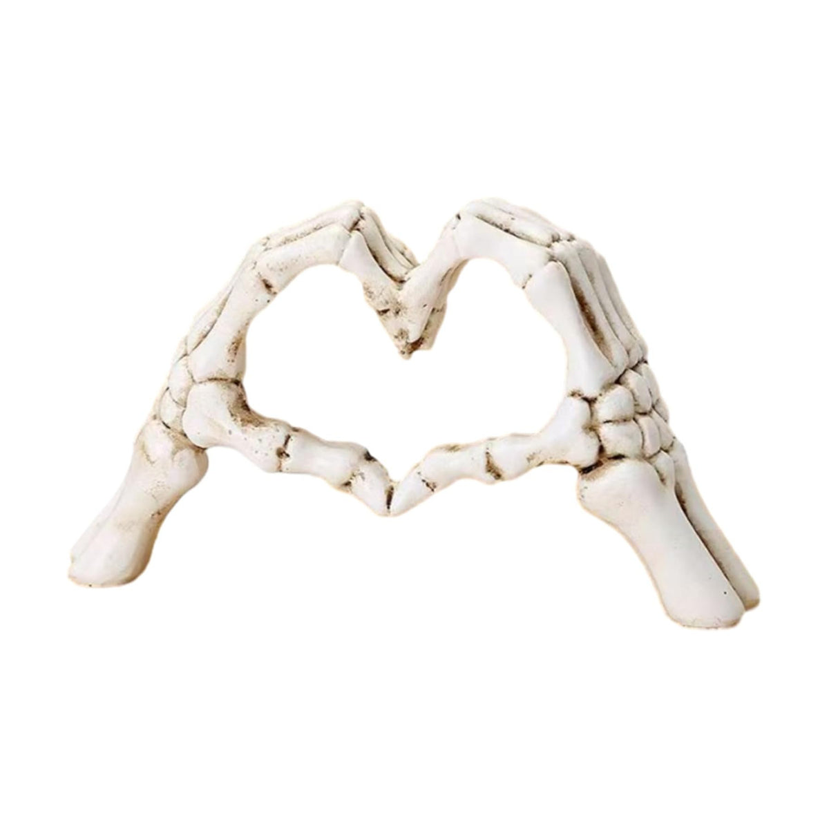 White Halloween Heart Hands Sculpture, Resin Abstract Skeleton Statue Love Ornaments, Heart Shape Finger Gesture Figurines for Shelf Home Desktop Decoration