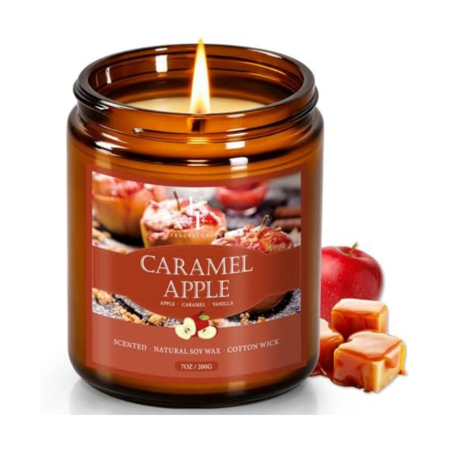 Fall Candle, Caramel Apple Scented Candles for Home, Natural Soy Autumn Candle Aromatherapy Candle, 7 oz Jar Candles