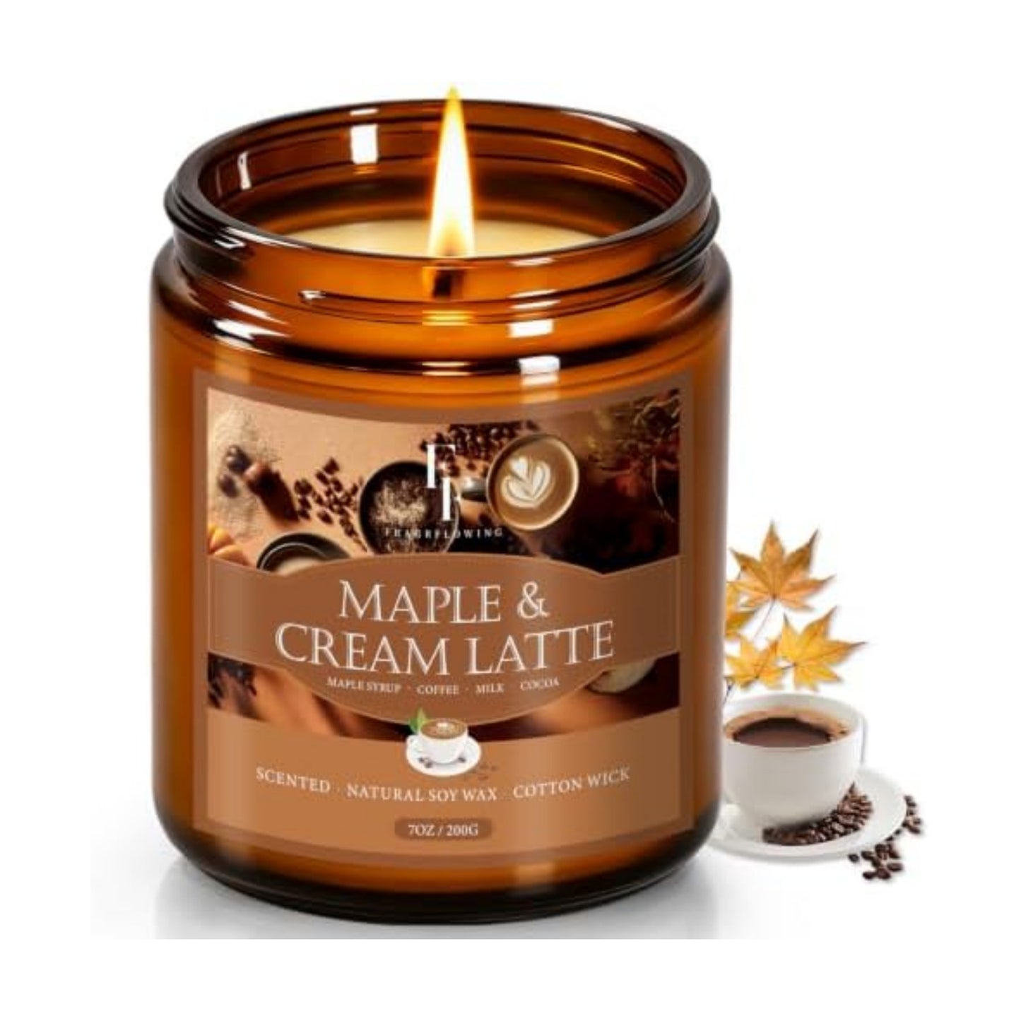 Fall Candle, Maple & Cream Latte Scented Candles for Home, Natural Soy Autumn Candle Aromatherapy Candle, 7 oz Jar