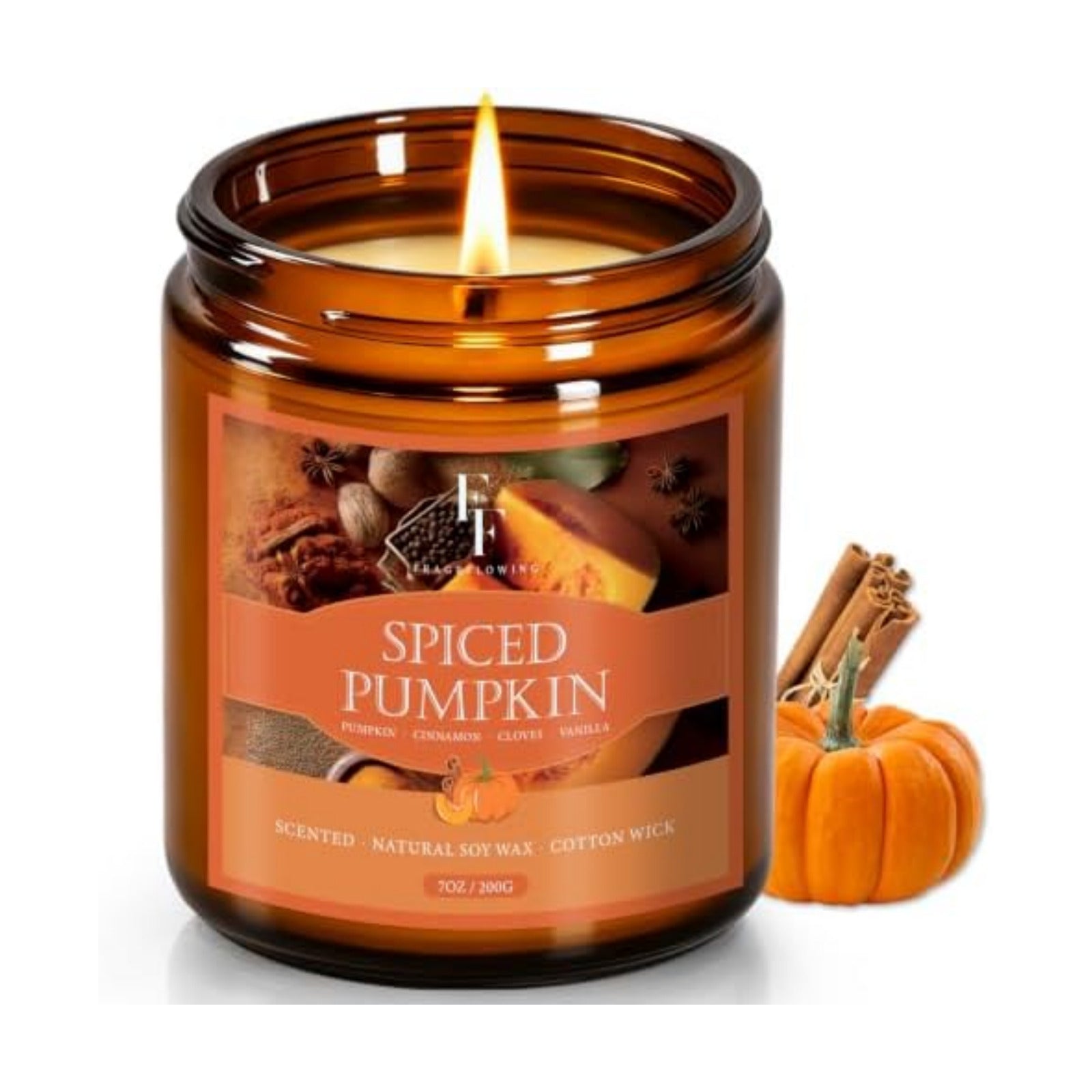 Fall Candle, Spiced Pumpkin Scented Candles for Home, Natural Soy Autumn Candle Aromatherapy Candle, 7 oz Jar Candles
