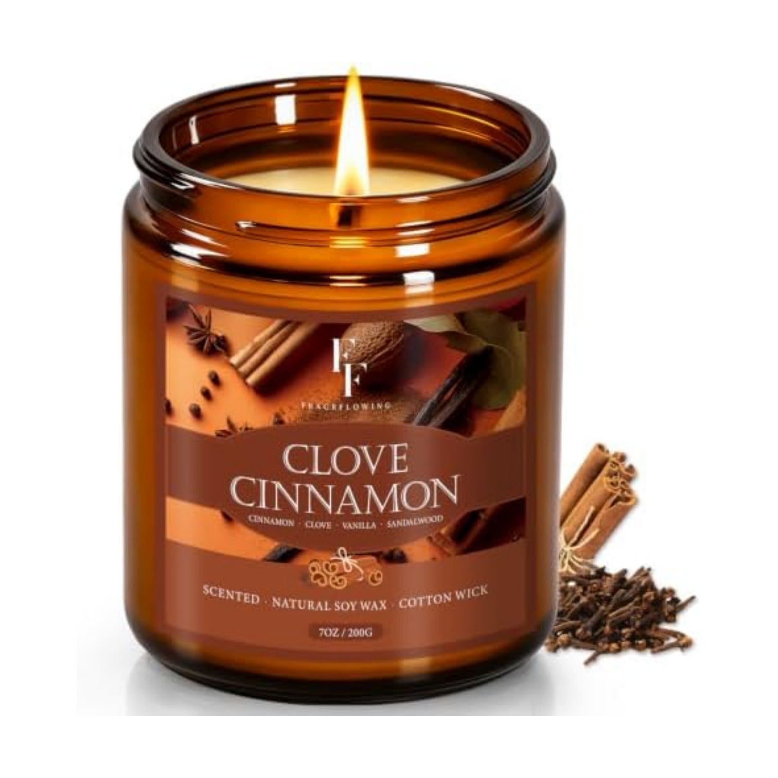 Fall Candle, Clove Cinnamon Scented Candles for Home, Natural Soy Autumn Candle Aromatherapy Candle, 7 oz Jar Candles