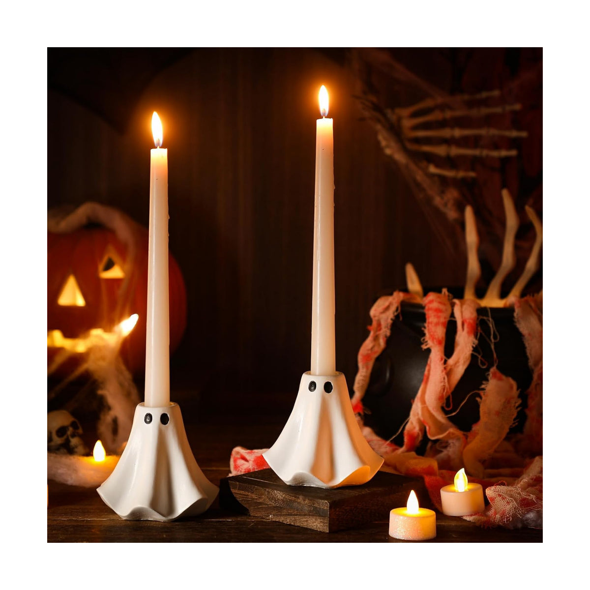 Conelist 2 Pcs Halloween Ghost Candle Holders Ceramic
