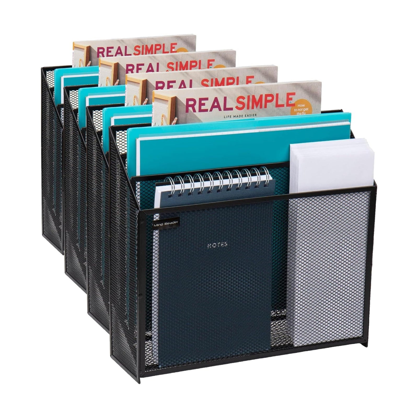 Mind Reader Metal Mesh File Organizer, Black | 3-Tier | Desktop | Modern Style | Pack of 4