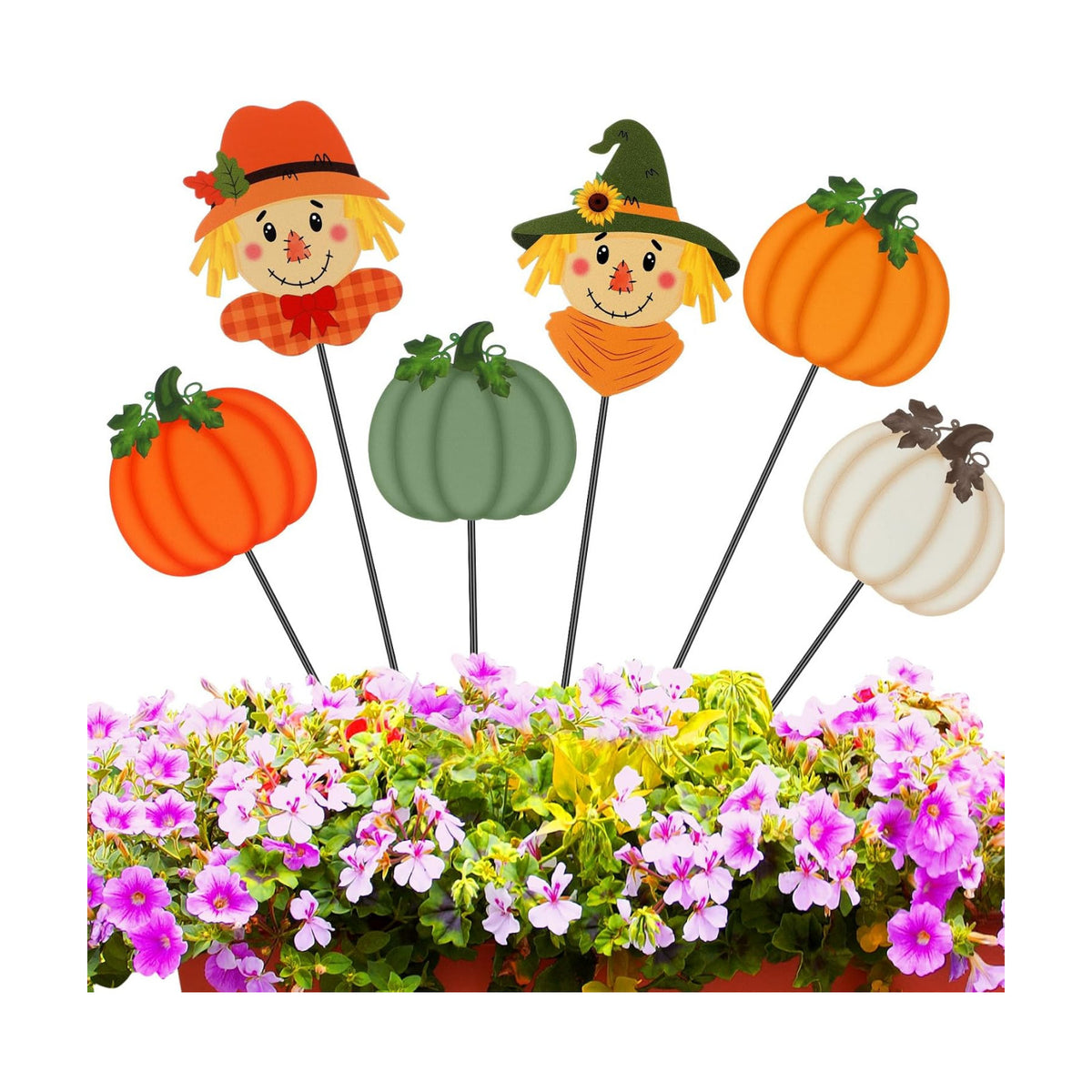 6 Pcs 12'' Fall Yard Stakes Pumpkin Scarecrow Metal Sign Outdoor