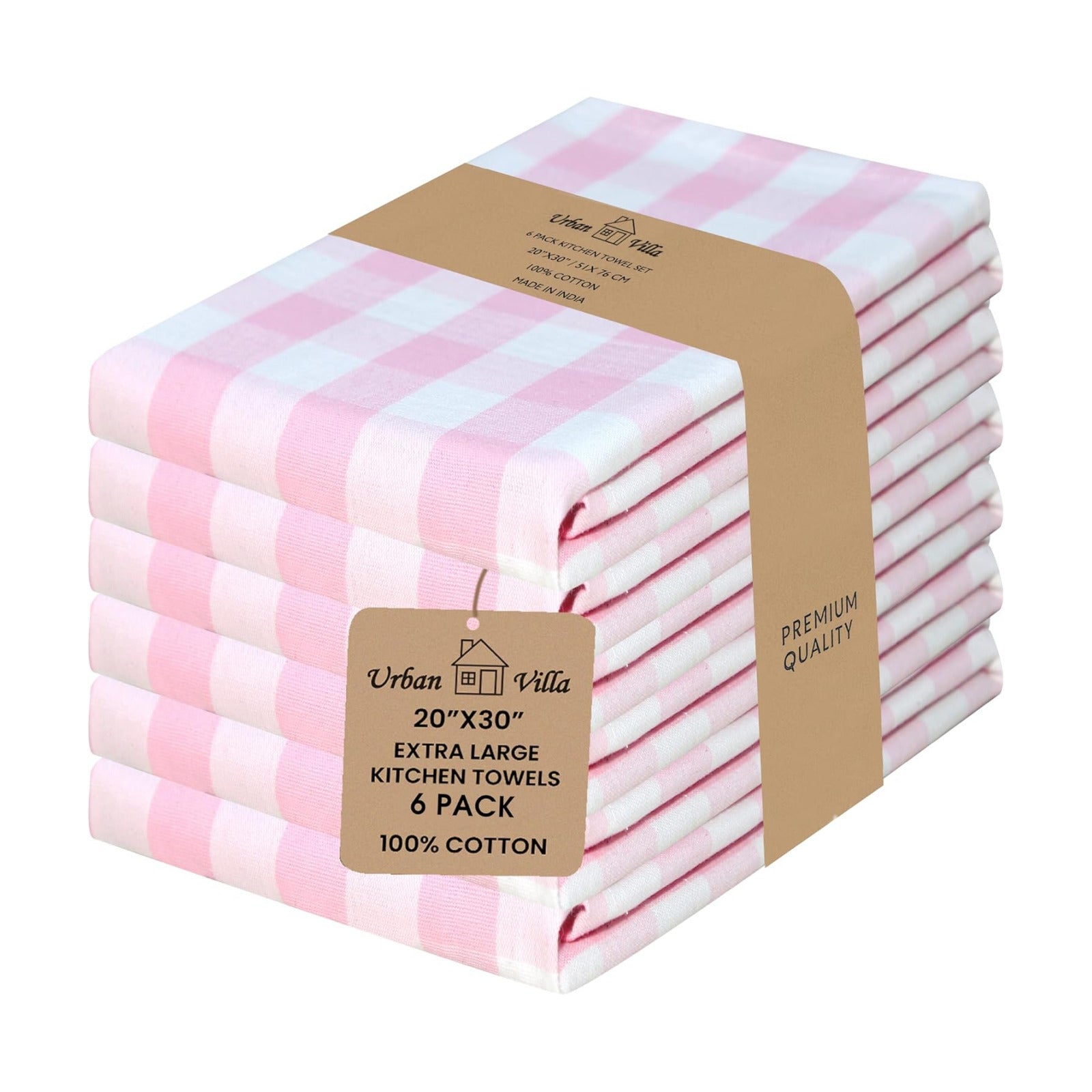 Urban Villa Kitchen Towels Cotton Dish Towels 20”x30” (Set of 6) Pink Wht