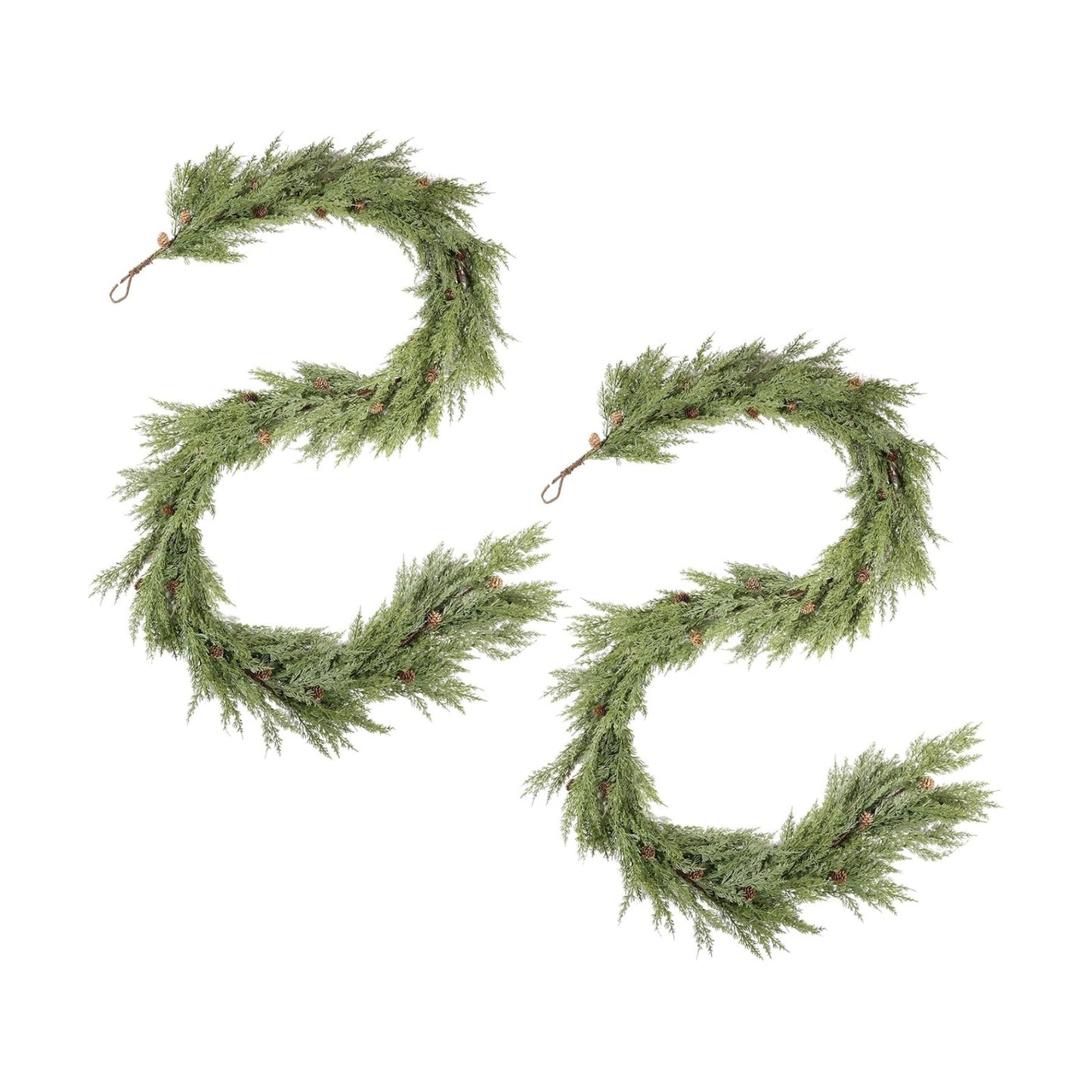 WBHome 2pcs Real Touch Cypress Cedar & Pine Cone Evergreen Garland for Christmas Holiday Seasonal Outdoor/Indoor Home