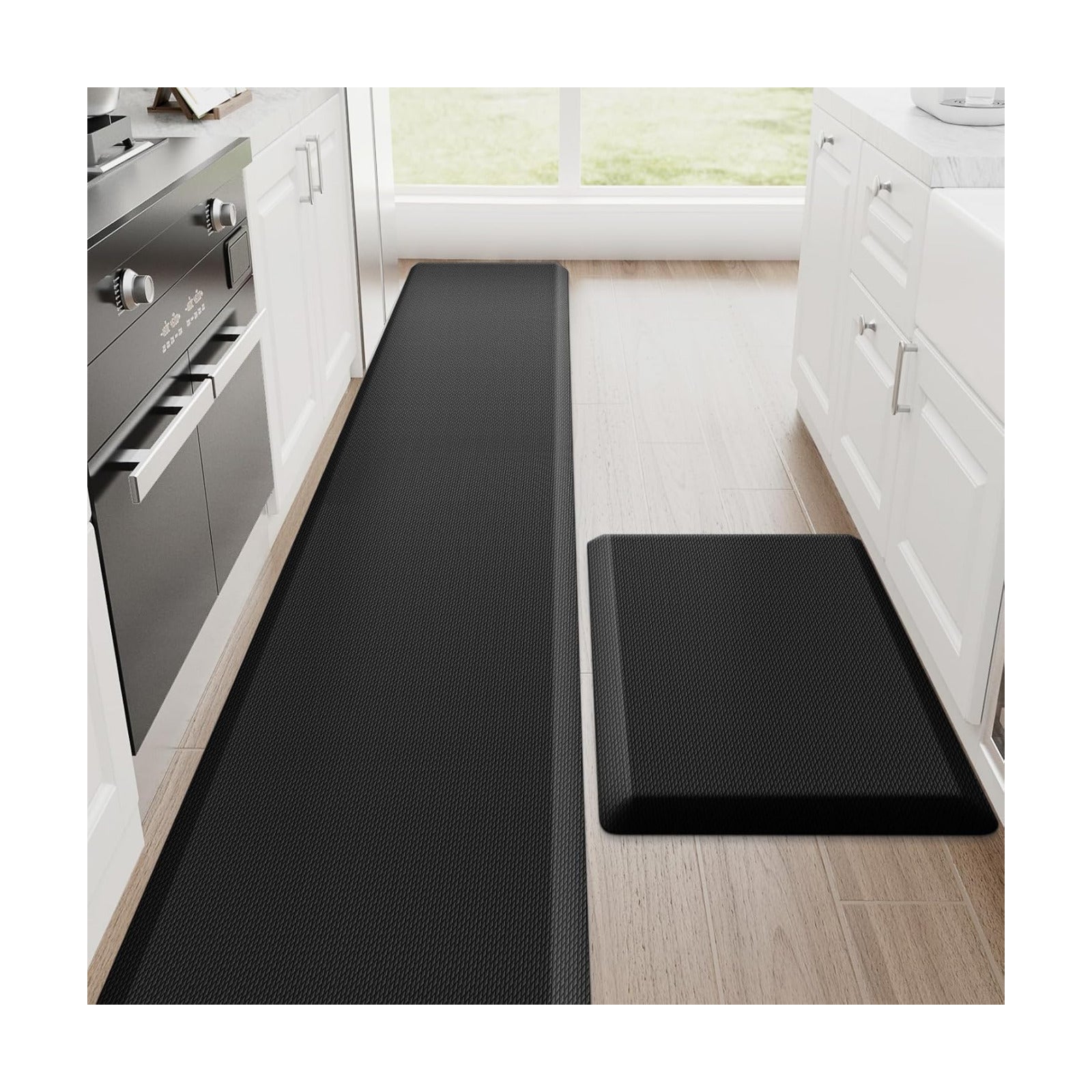 StepRite 1-Inch Kitchen Mats for Floor, 2-Piece Anti-Fatigue Rugs, Black