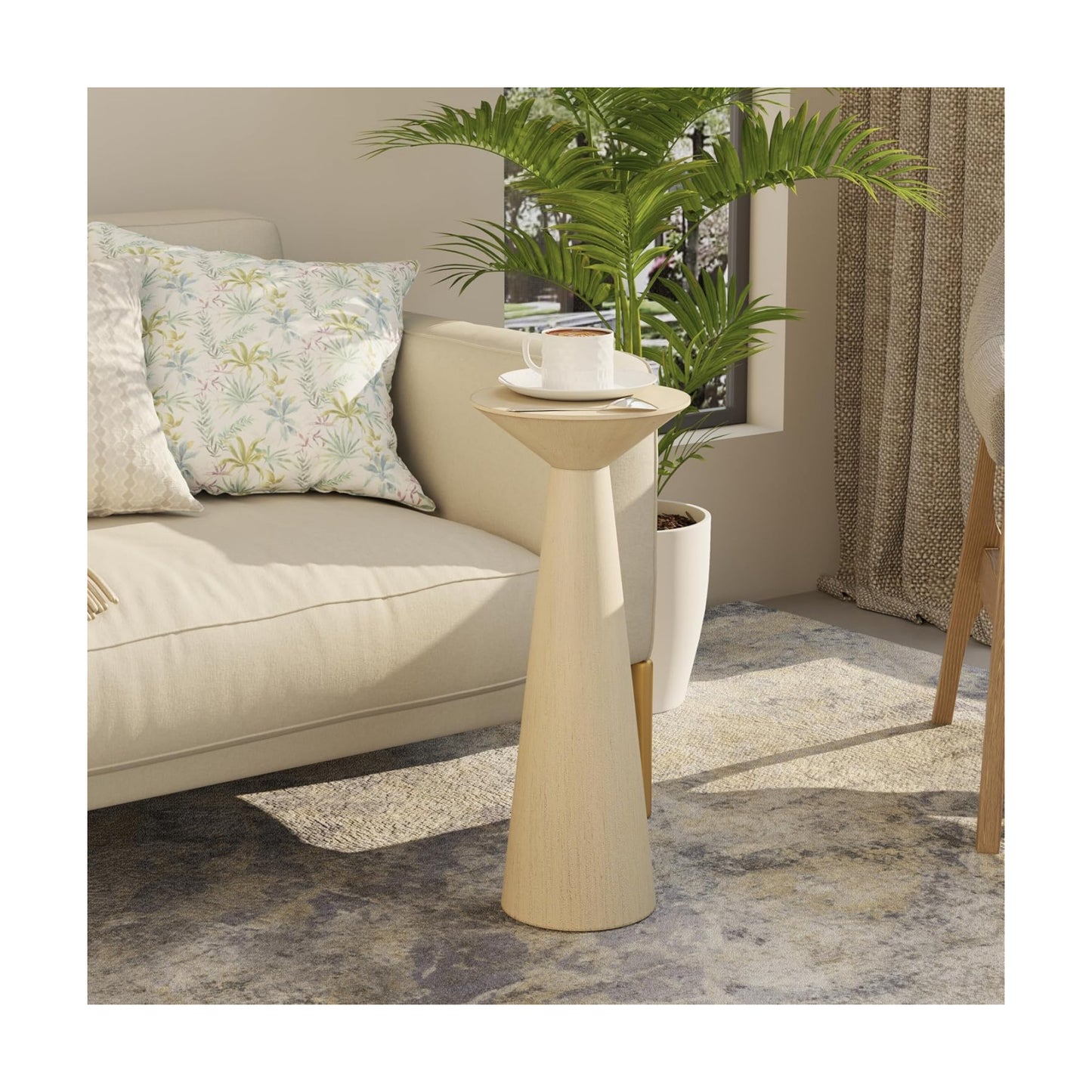 Farmhouse Tall Pedestal End Table Small Solid Wood Martini Table Plant Stand / Light Natural Wood